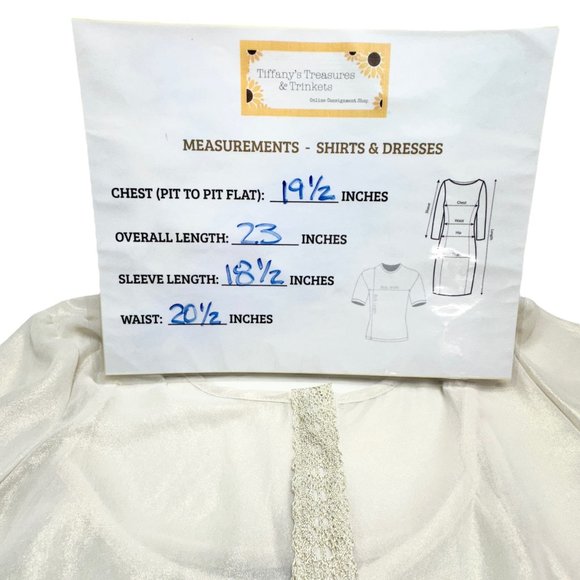 NY Collection Top Womens Small Cream Gold Shimmer 3/4 Sleeve Button Lace NWT - Picture 13 of 13